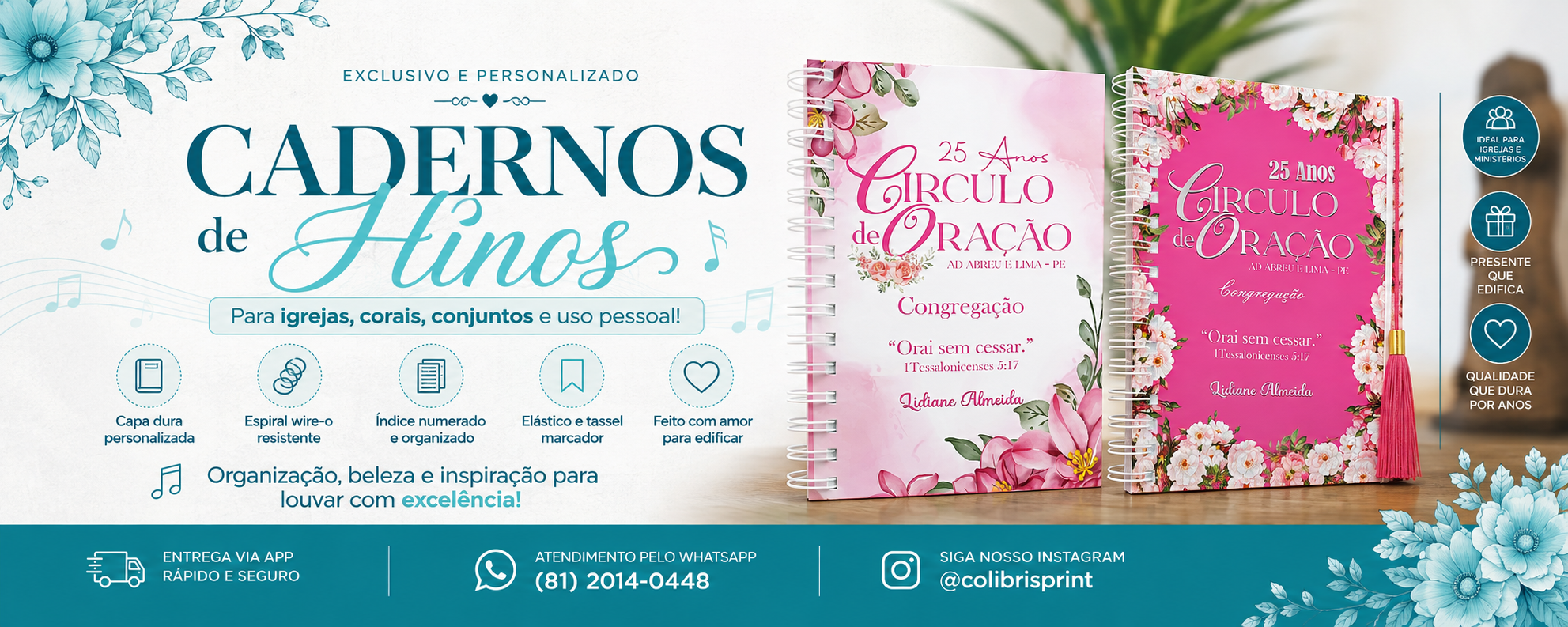 Cadernos de hinos personalizados